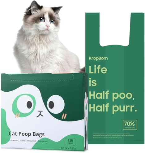 125 Count Cat Poop Bags with Handles, Disposable Litter Bags by KropBom