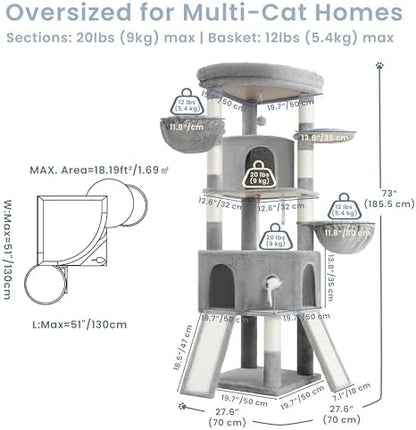 Cat Tree, 73-Inch Sturdy Corner Cat Tower - Image 6