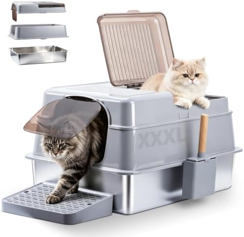 Stainless Steel Litter Box, XXXL Metal Litter Box by Holintan