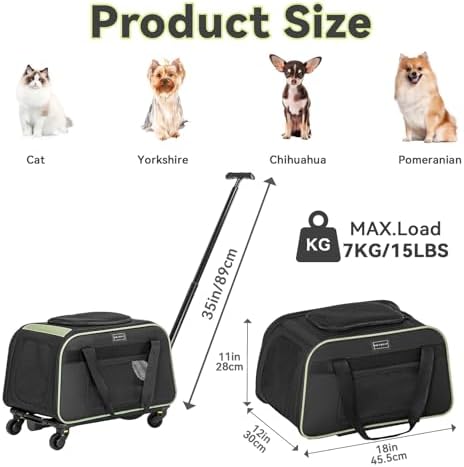Petsfit Cat Carrier with Wheels, Removable Spinner Wheels - Image 2
