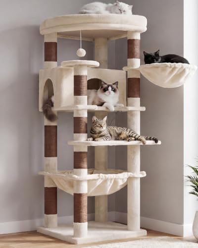 Heybly 53.1" Corner Cat Tree for Large Cats – Interactive Play HCT029MJ by HEYBLY