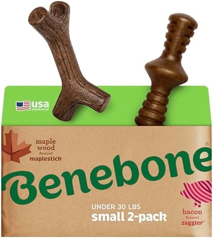Benebone 2-Pack Maplestick/Zaggler Durable Dog Chew Toys, Dog Bones by Benebone