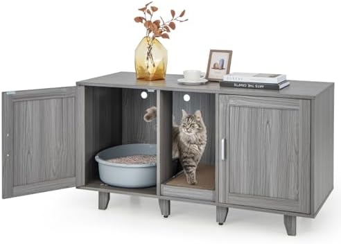 Tangkula Patented Double Cat Litter Box Enclosure by TANGKULA