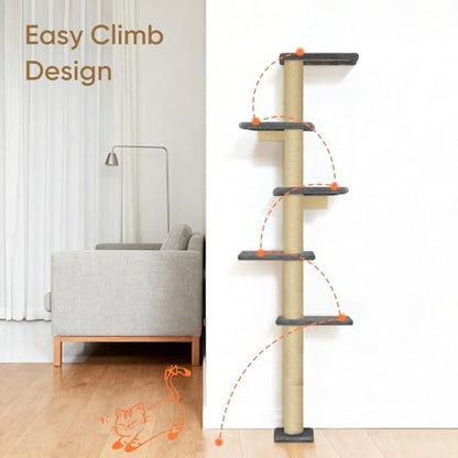 PAWSCRAT 5-Tier Wall-Mounted Cat Tree, 80-Inch Sisal Post - Image 5