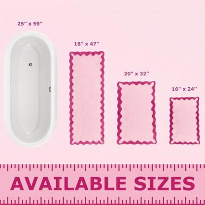 Cute Magenta‌ Pink Scalloped Bathroom Runner Rug, Fun Plush Luxury Microfiber - Image 2
