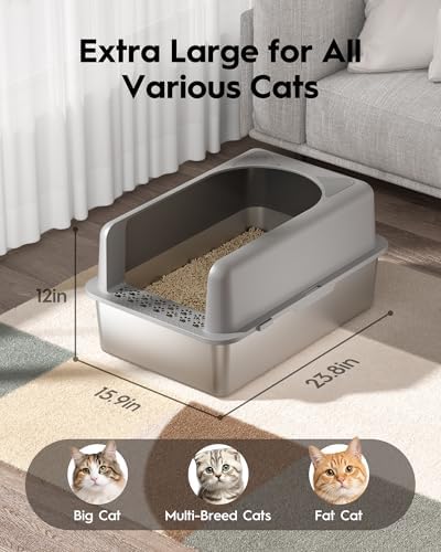 Stainless Steel Cat Litter Box, Extra Large High Sided Litter Boxs - Image 2