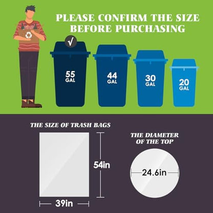 Teivio Large Clear Trash Bags 55-60 Gallon 75 Count 50+ Gal Garbage Bags - Image 2