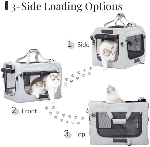 Extra Large Cat Carrier for 2 Cats, Collapsible Soft Sided Pet XL Crate for - Image 4