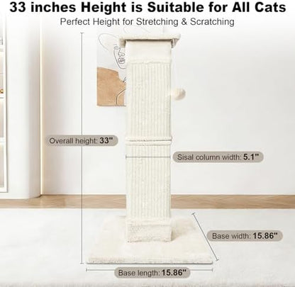 Cat Scratching Post 33 Inch for Indoor Cats, Sisal Cat Scratcher - Image 2