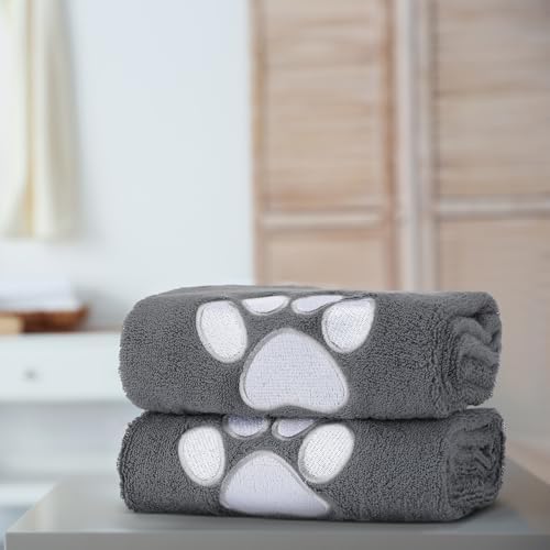 SmoothNovelty 2 Pcs Dog Paw Hand Towels Grey Bathroom Decor 14x29 Inch - Image 5