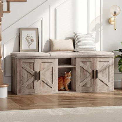 HOOBRO Double Litter Box Enclosure, Hidden Litter Box Enclosure - Image 3