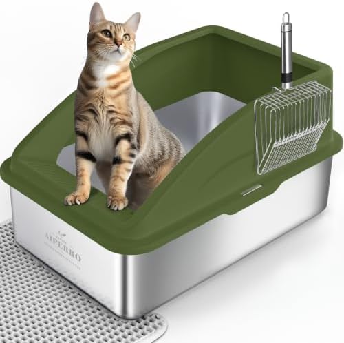 AIPERRO Stainless Steel Litter Box | XL Enclosed Metal Cat Litter Boxes by AIPERRO