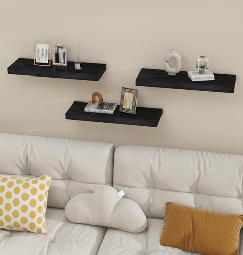 Vervida® Black Floating Wall Shelves Set of 3 Decor Storage Hidden - Image 3