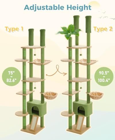 PEQULTI Floor to Ceiling Cat Tree Tower, Height Adjustable 230-252cm - Image 5