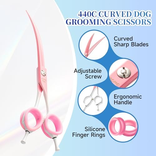 7'' Curved Dog Grooming Scissors Pink to White Gradient - Image 3