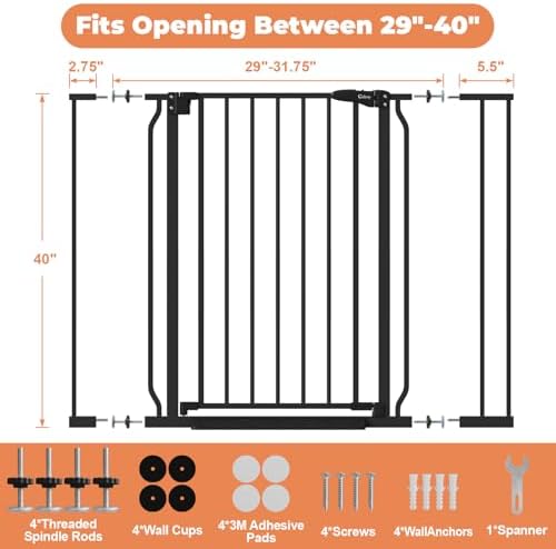 40" Extra Tall Baby Gate No Drilling, Auto Close Dog Gate - Image 6