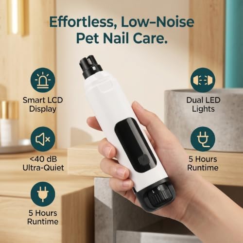 Pssopp Pet Nail Grinder, 6 Speed Rechargeable LCD Display - Image 3