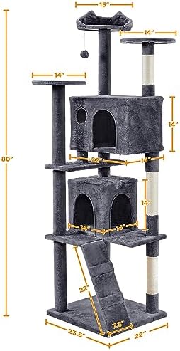 Yaheetech 80in XL Multi-Level Cat Tree, Double Caves, Sisal Posts - Image 4