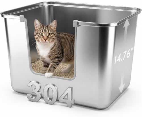 304 Stainless Steel Litter Box for Cats by APETTERCARER