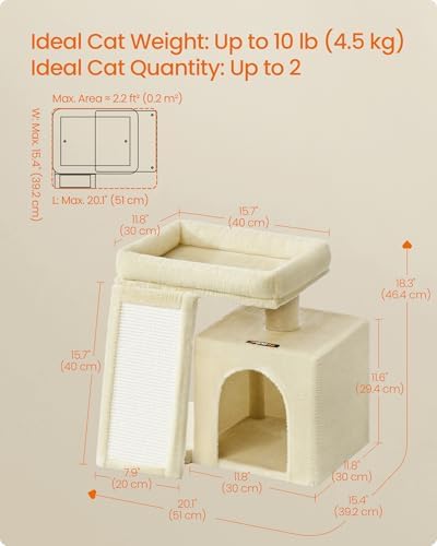 Feandrea Cat Tree, 18.3-in Small Cat Tower, Cute Kittens Condo, Summer Sand - Image 5