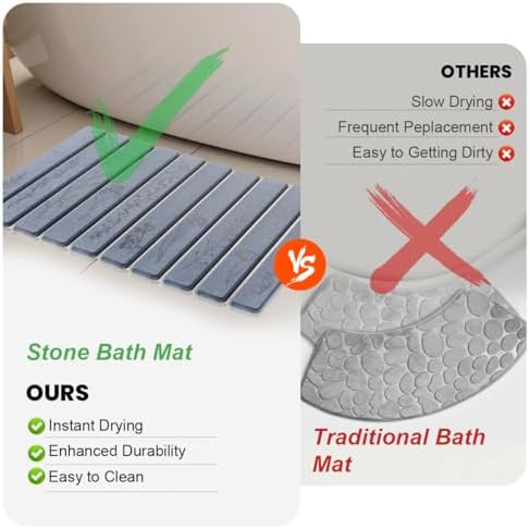 Black Floral Super Absorbent Quick Dry Stone Bath Mat - Image 5