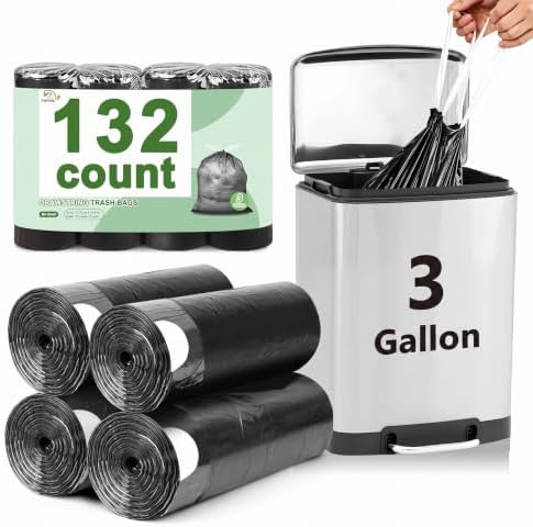 3 Gallon Trash Bags Drawstring, Small Trash Bags 132 Count by YUFDA
