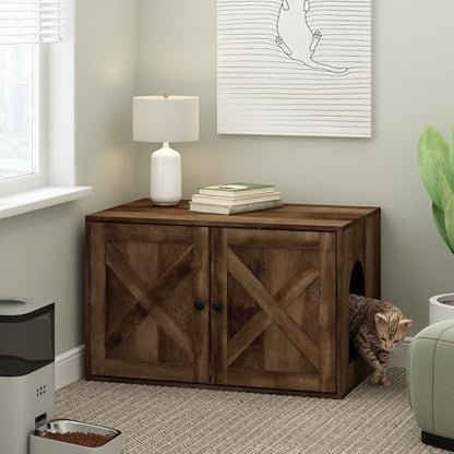 Furinno PELI Cat Litter Box Enclosure, Farmhouse Hidden Litter Box Furniture by Furinno-FitsYourSpaceFitsYourBudget