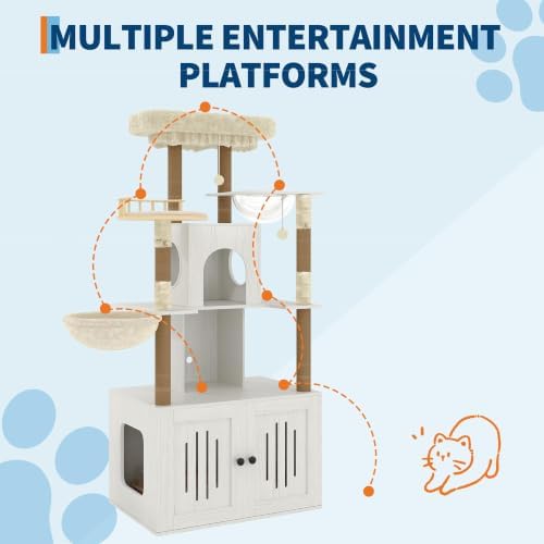 Cat Tree with Litter Box Enclosure, Large Plush Top Perch, Sisal Scratching - Image 2
