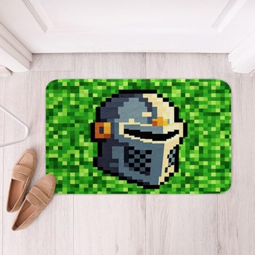 Manfei Pixel Camo Bath Mat, Pixelated Knight Helmet Print Kids Mats Rugs by Manfei