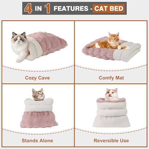 3 in 1 Semi-Enclosed Self Warming Burrow Cat Bed Sleeping Cave - Image 3
