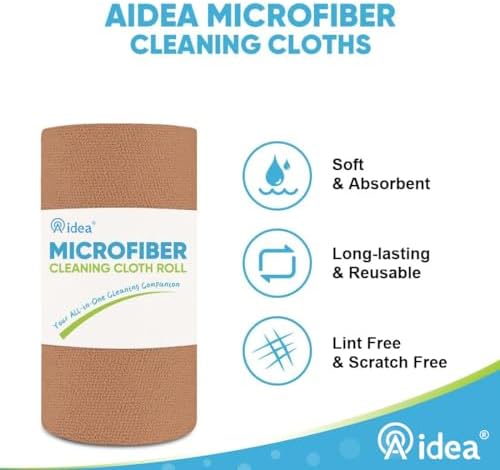 AIDEA Microfiber Cleaning Cloth-165 Sheets 3 Roll, Cleaning Rags 11×9" Brown - Image 3
