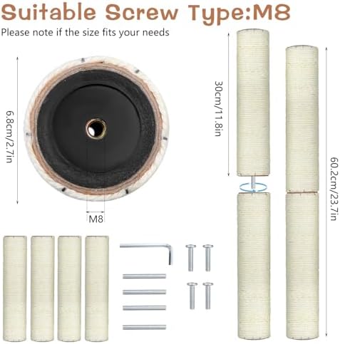 4 PCS M8 Cat Scratching Post Replacement, 12in Sisal Pole Cat Tree Replacement - Image 2
