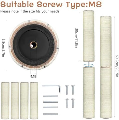 4 PCS M8 Cat Scratching Post Replacement, 12in Sisal Pole Cat Tree Replacement - Image 2