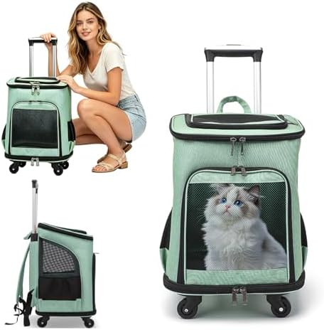 PETCUTE Wheeled Pet Carrier Backpack, Pet Travel Carrier by PETCUTE