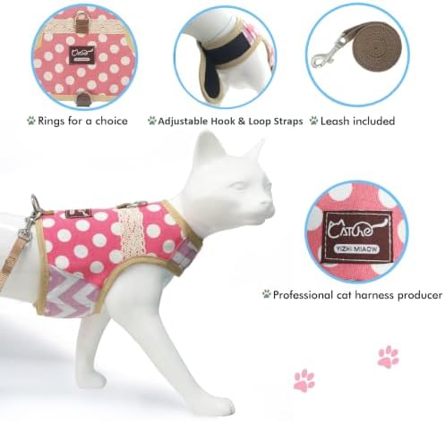 Cat Harness and Leash Set Escape Proof, Polka Dot Pink - Image 3