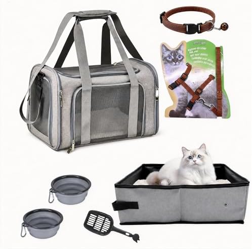 Large Cat Travel Carrier with Litter Box，Gray by JOLLJOLL