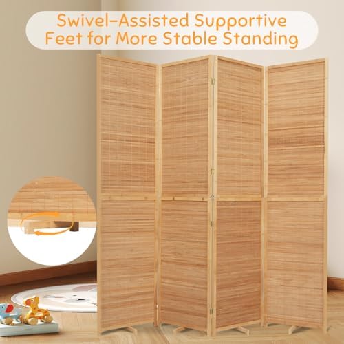 Bamboo Mesh Woven Room Divider 5.6FT, 4 Panel Folding Privacy Screen - Image 5