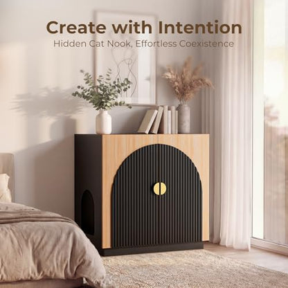 Amunrbrek Large Litter Box Enclosure, Fluted Hidden Cat Litter Box Cabinet - Image 2
