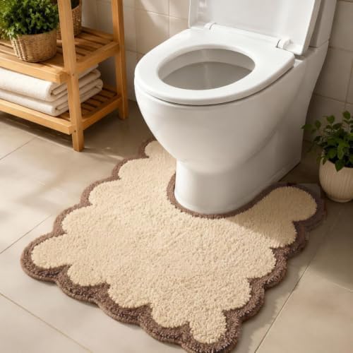 Farmhouse Decor Cute Khaki U Shaped Toilet Mat by Casasphere