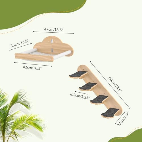 Wall Mounted Cat Hammock with 3 Climbing Steps, Pine Wood Cat Climbing Shelves - Image 2