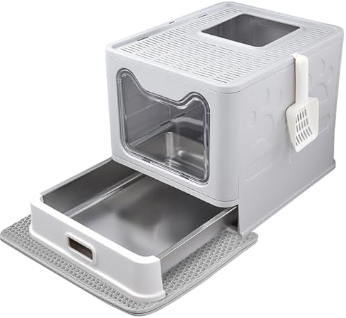 Enclosed Cat Litter Box with Lid Top Exit Covered Metal Stainless Steel Litter by TehoaoWomensClothes