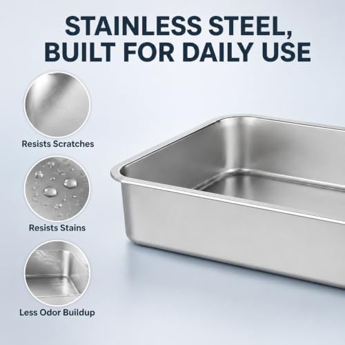 Small Stainless Steel Kitten Litter Box, Low Entry, 15.7 x 11.8 x 4 in - Image 4