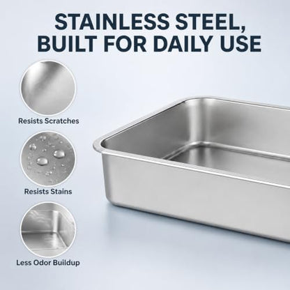 Small Stainless Steel Kitten Litter Box, Low Entry, 15.7 x 11.8 x 4 in - Image 4