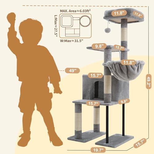 Heybly Cat Tree with Toy, 49.2 inch Cat Tower - Image 6