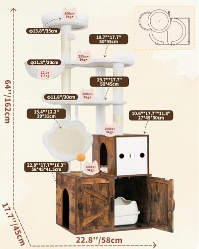 Heybly Cat Tree with Litter Box Enclosure, Modern 64" Hidden Tower HCT105SR - Image 5