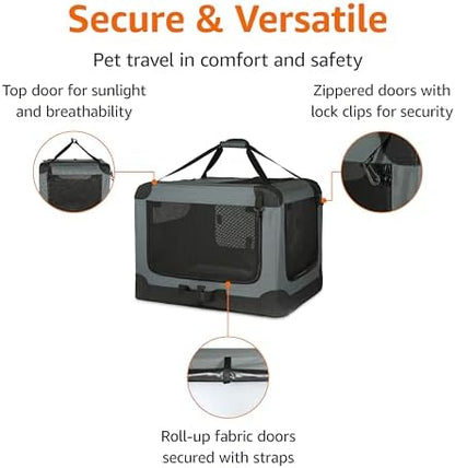 Amazon Basics 4-Door Portable Folding Soft Dog Crate, Collapsible Travel Kennel - Image 2