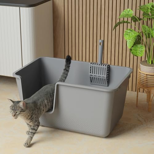 4-Pack Cat Litter Box with High Sides and Scoop, Plastic Open Top Cat Litter Box - Image 4