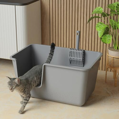 4-Pack Cat Litter Box with High Sides and Scoop, Plastic Open Top Cat Litter Box - Image 4