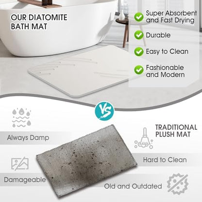 Stone Bath Mat Diatomaceous Earth Shower Mat Non Slip Super Absorbent White - Image 4
