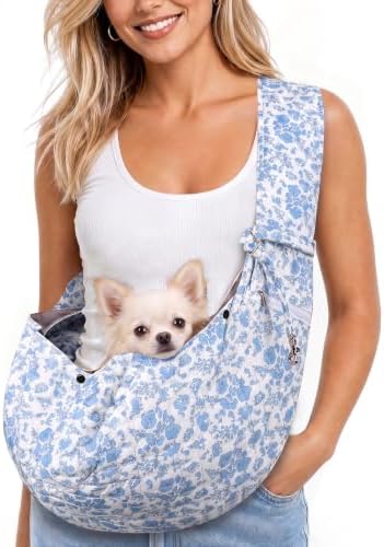 Quilted Small Dog Carrier Bag Floral Dog Sling Carrier by YFGBCX